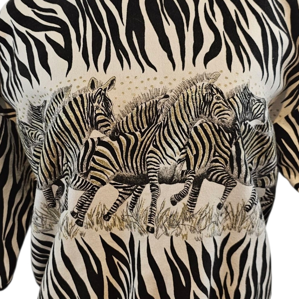 Vintage 1980s Made In USA Size L Zebra Print Sweatshirt - Picture 7 of 7